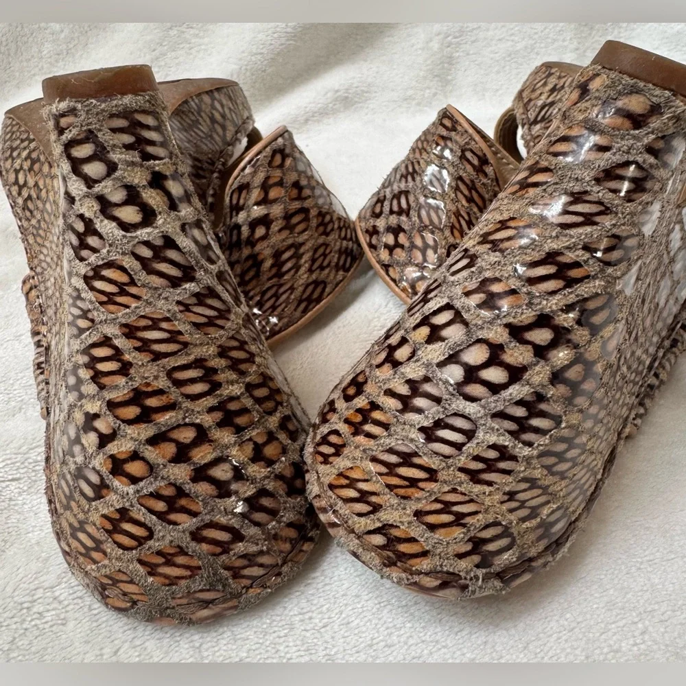 BORN CROWN Snake Print Brown Tan Women's Wedge Sandals size 10 / 42